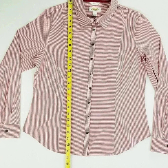 Talbots Stretch Medium Women's Red White Stripe Long Sleeve Cotton Spandex Shirt - Picture 5 of 7
